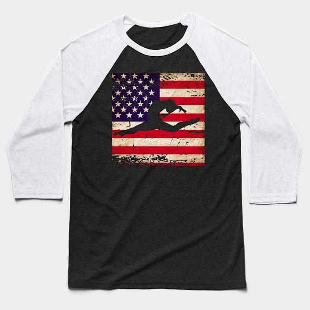 Women's Gymnastics American Flag Split Leap Baseball T-Shirt by 4Craig